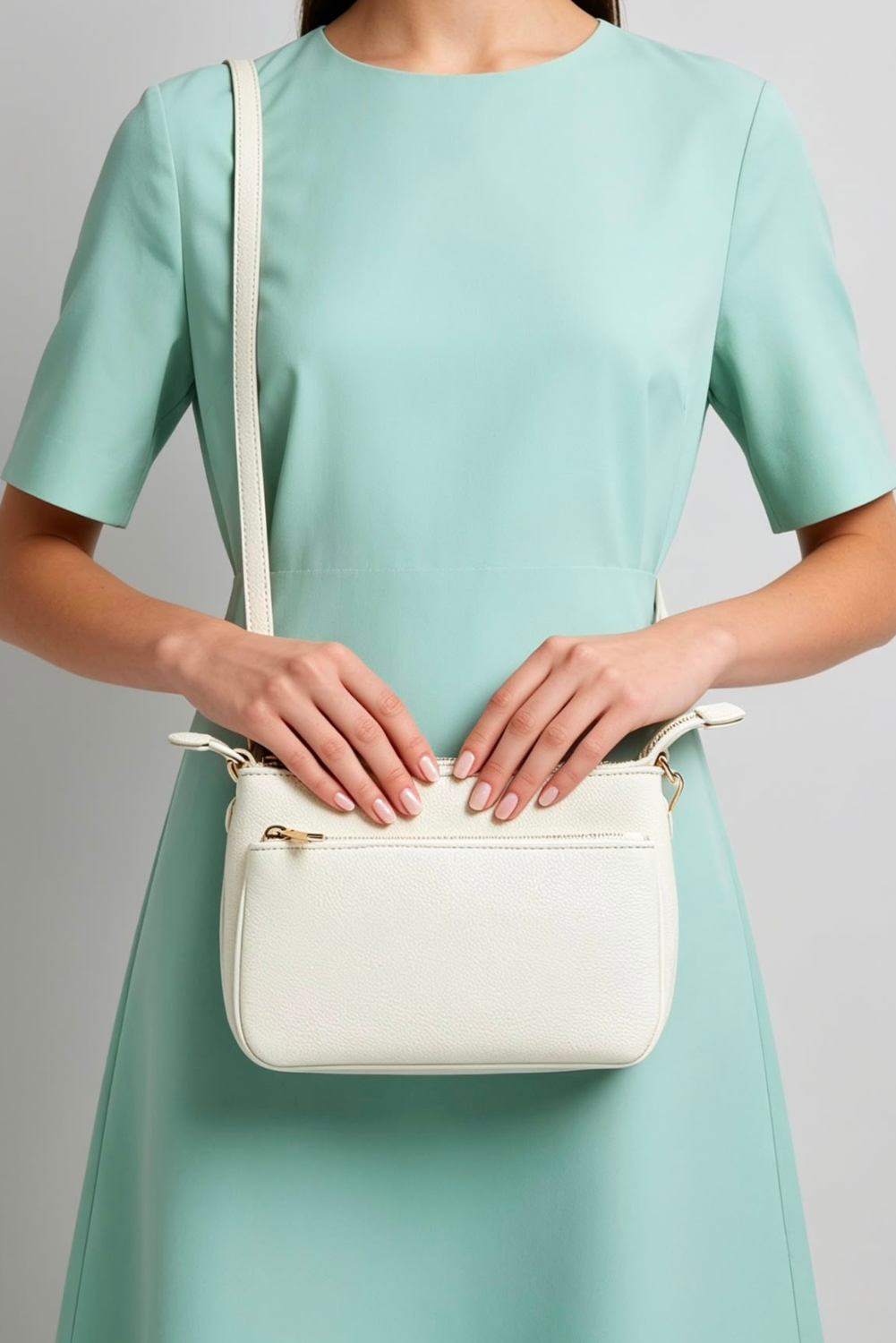 Bolso bandolera de doble cremallera en color blanco – Maizob