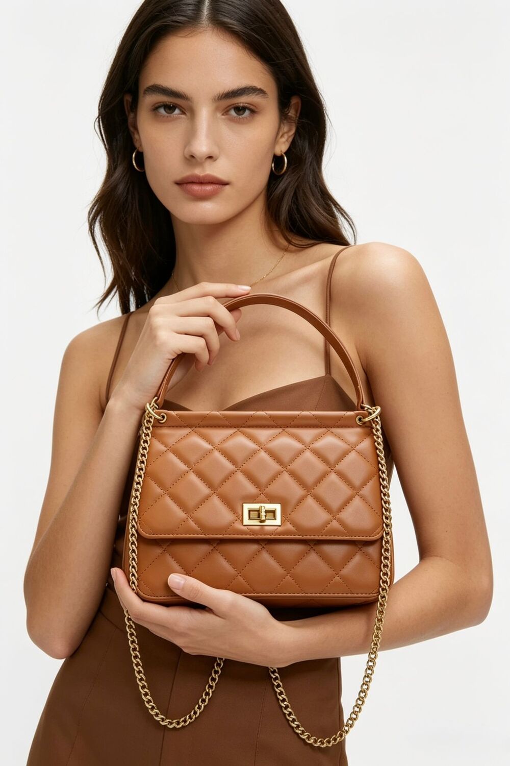 Bolso bandolera acolchado premium Maizob en color camel