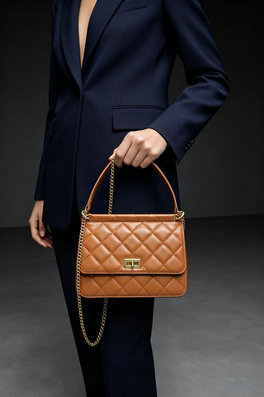 Bolso bandolera acolchado premium Maizob en color camel
