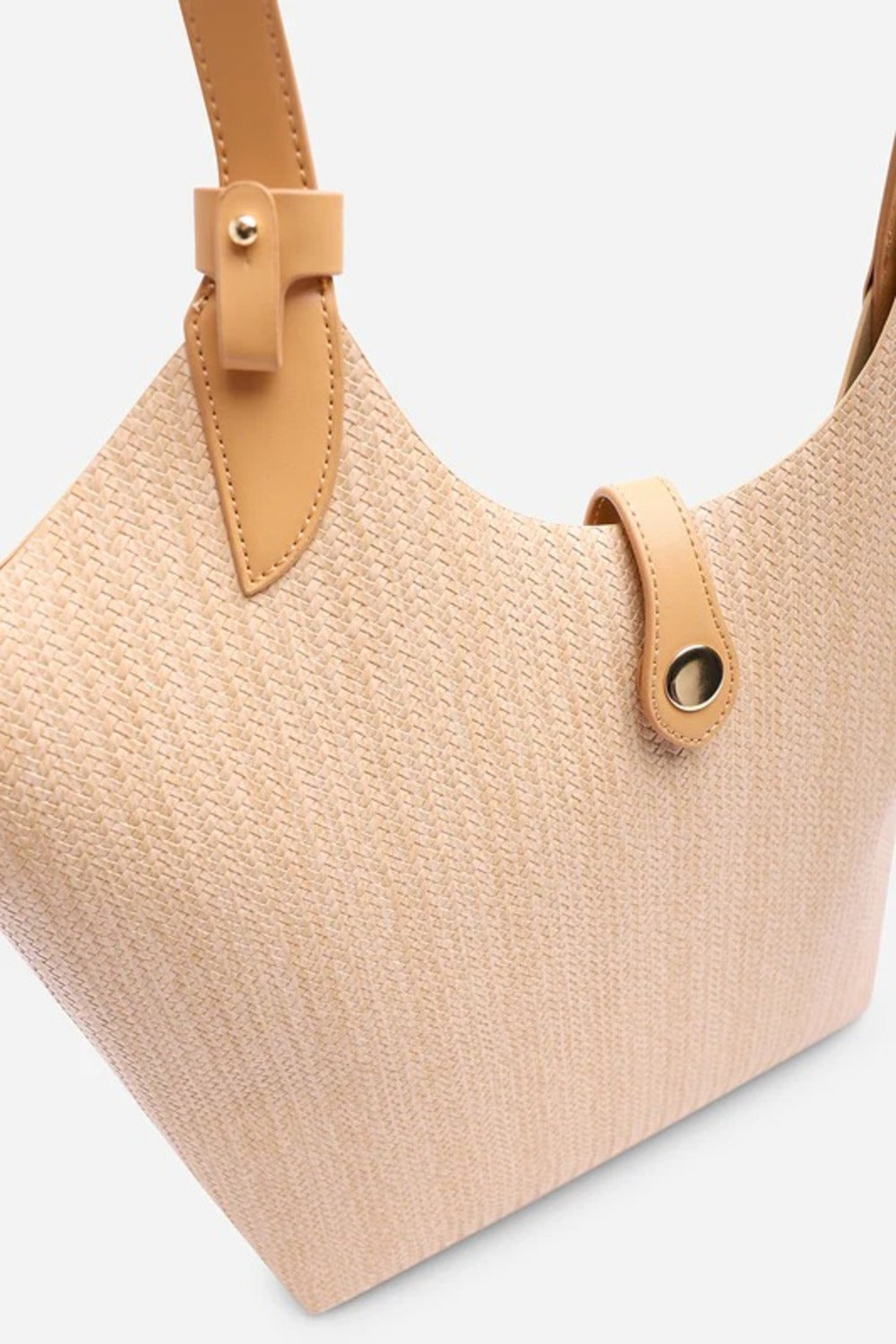 Bolso de hombro de rafia tejida con bolsillo frontal en contraste – Maizob